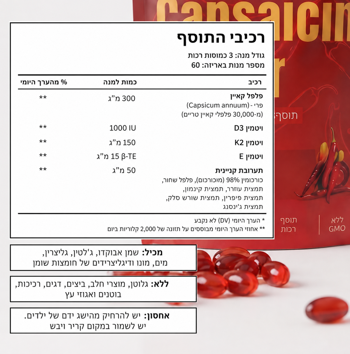 תוסף תזונה - עוצמת פלפל הקאיין